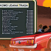 Event poster: information about the band's tour and a picture of a red car's back.