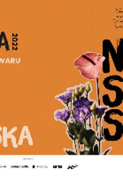 Concert poster - the name of the singer Nosowska among flowers on orange background.