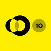 Concert poster: number 10 in a circle on yellow background. Next to number 10 three interconnected circles