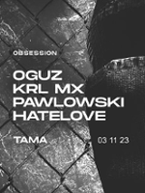 Black and white poster with the names of the performers.