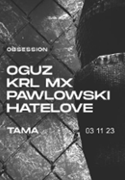 Black and white poster with the names of the performers.