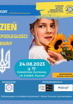 Concert poster with information about te event and a photo of a young woman holding sunflowers.