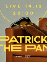 Concert poster with information about the event and a photo of a fragment of sofa and legs on it.