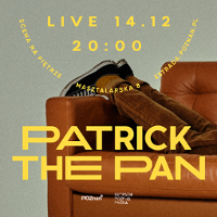 Concert poster with information about the event and a photo of a fragment of sofa and legs on it.