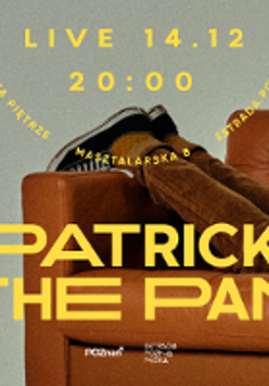 Concert poster with information about the event and a photo of a fragment of sofa and legs on it.