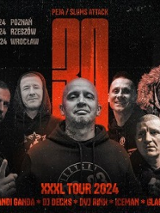Concert poster: photo of Peja & Slums Attack and information about the event.