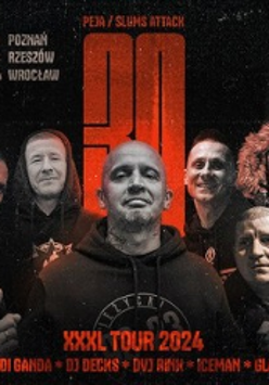 Concert poster: photo of Peja & Slums Attack and information about the event.