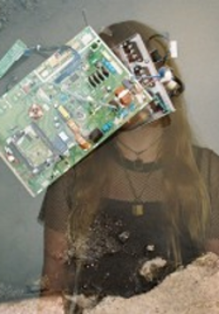 Photo of a woman with covered face.