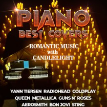 Event poster with information about it and a photo of a man playing the piano and numerous candles.