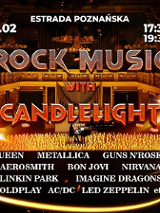 Concert poster: information about the event and photo of a man playing the piano among numerous lit candles.