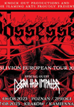 Concert poster: information about the event - black and white text on red background.