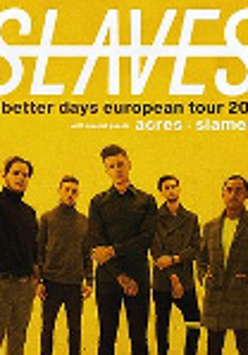 Picture of the band on yellow background. On the top of poster - information about the event.