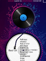 Event poster - information about the event in white circle, vinyl album above it. Violet background.
