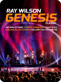 Concert poster: musicians on stage lit by red lights. In the top of the poster information about the event.