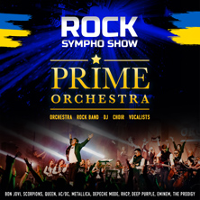 Concert poster with photo of Prime Orchestra performing on stage.
