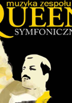 Concert poster with a drawing of Freddie Mercury with his one hand up.