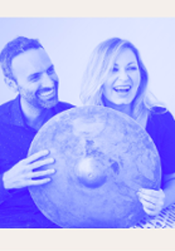 Picture of smiling performers in blue colours
