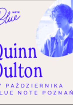 Concert poster in blue and white colours: photo of the performer and information about the event.