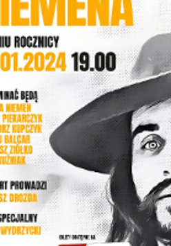 Concert poster: on the right black and white photo of Czesław Niemen's face, on the left information about the event.
