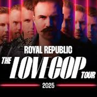 Concert poster: photo of a few men's faces one after another, the name of the band and the title of the concert tour.