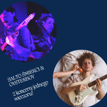 Concert poster - two pictures of the performers in circles on a dark-blue background.