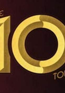 Concert poster: gold lettering "The 10 tour" on a black background.