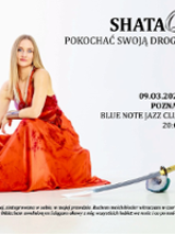 Photo of a sitting woman in an orange dress and information about the event.