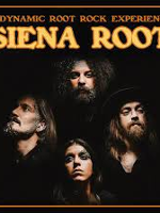 Photo of four faces on black background and the name of the band.