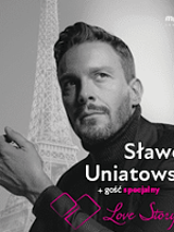 Concert poster - black and white photo of Sławek Uniatowski