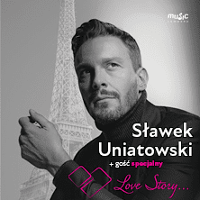 Concert poster - black and white photo of Sławek Uniatowski