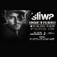 Black and white concert poster: photo of the artist and information about the event