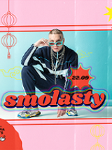 Concert poster: photo of Smolasty in colourful frame.