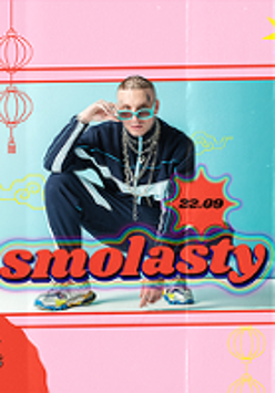 Concert poster: photo of Smolasty in colourful frame.