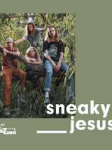 Concert poster: photo of the band and the name of it.