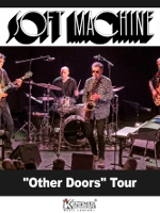 Concert poster with photo of the band performing on stage. Above the photo the band name "Soft Machine".