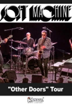 Concert poster with photo of the band performing on stage. Above the photo the band name "Soft Machine".