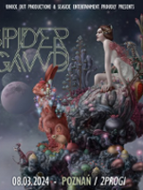 Concert poster: information about the event and a drawing of a woman sitting on a multi-colored rock.