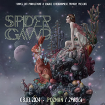 Concert poster: information about the event and a drawing of a woman sitting on a multi-colored rock.