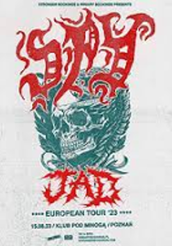 Concert poster with information about the event. In the middle green skull.