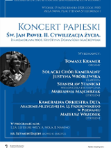 Part of a concert poster: information about the event on a blue background. A small black and white photo of a woman on the left.