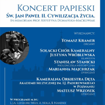 Part of a concert poster: information about the event on a blue background. A small black and white photo of a woman on the left.