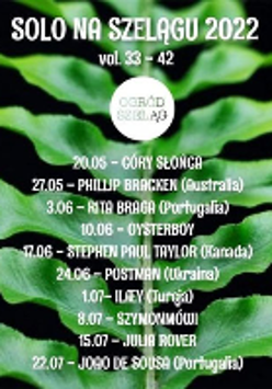 Poster of "Solo na Szelągu" concerts - information about the concerts on green and black background.