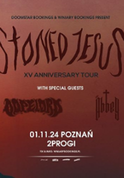 Concert poster with information about the event. Brown background.