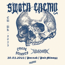 Concert poster: a blue scull on a white background and information about the event.