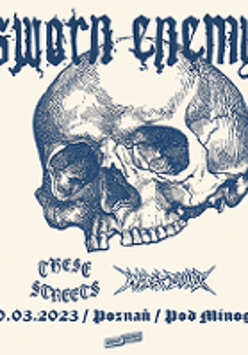 Concert poster: a blue scull on a white background and information about the event.