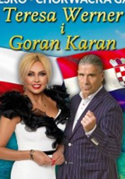 Photo of Teresa Werner and Goran Karan. Polish and Croatian flags as a background.