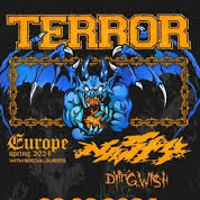 Concert poster with information about the event and a picture of a blue flying dragon.