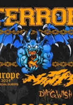 Concert poster with information about the event and a picture of a blue flying dragon.