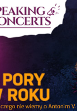 Concert poster in white and violet colours: the title of the concert.