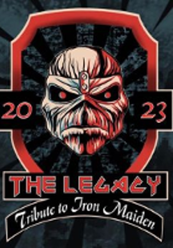 Concert poster with band's name and concert title. In the center face of Eddie - Iron Maiden's mascot.